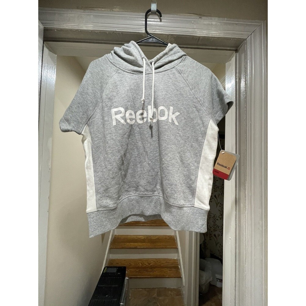 Womens Ladies Reebok Gray Short Sleeve Pullover Hoodie Size S NWT